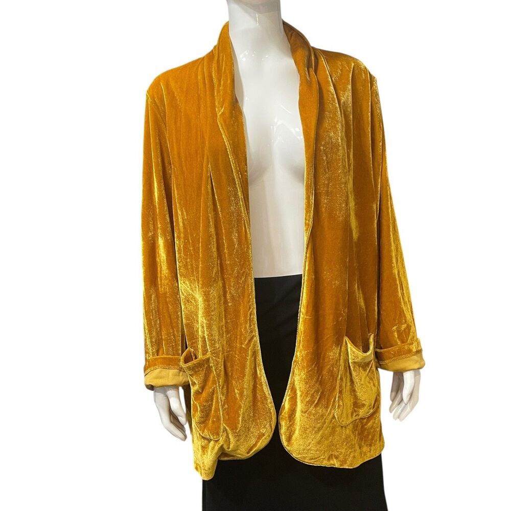 Peppermint USA Velvet Cardigan Coat Women Size Medium Mustard Gold Pockets